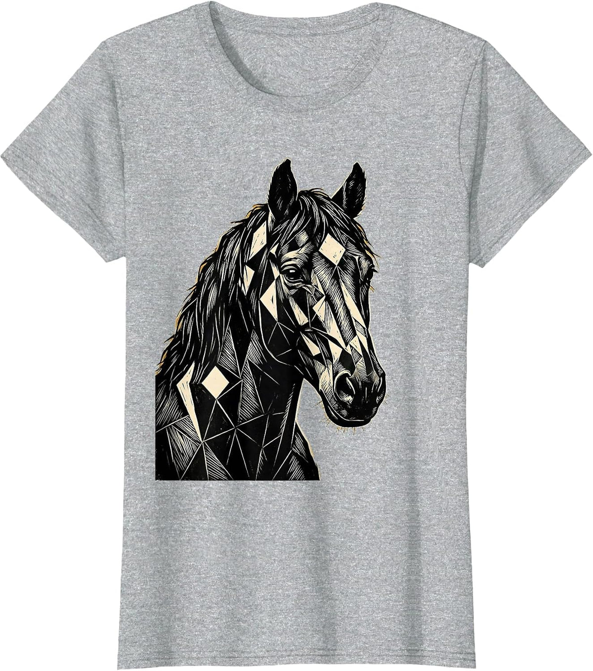 Women's Geometric Horse Head Portrait Illustration T-Shirt - Heather Grey
