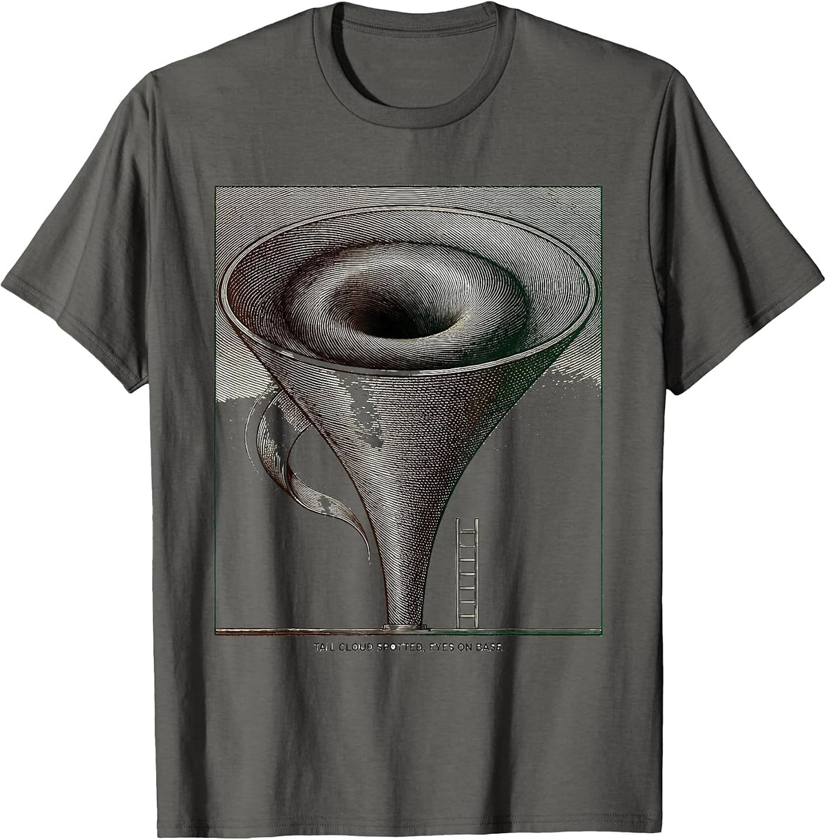 Men's Tail Cloud Spotted Eyes On Base Crosshatch Tornado Chaser T-Shirt - Asphalt Grey
