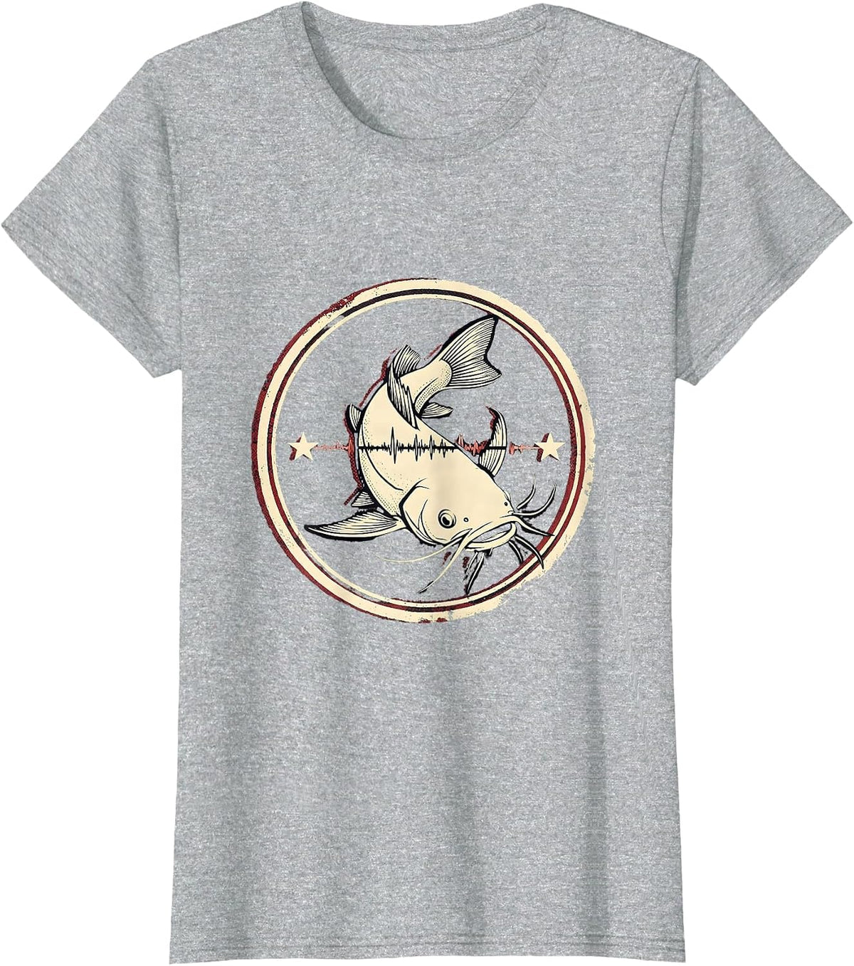 Women's Broad Channel Catfish Emblem Angler Fishing Enthusiast T-Shirt - Heather Grey