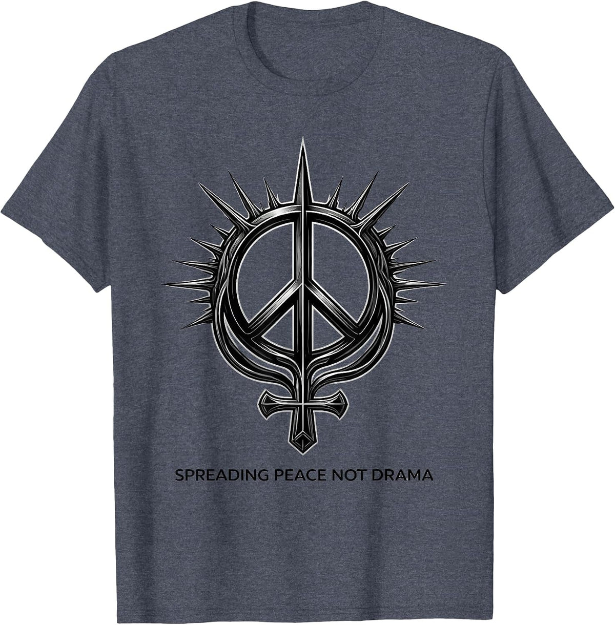Spreading Peace Not Drama Peace Sign Design T-Shirt - Heather Blue