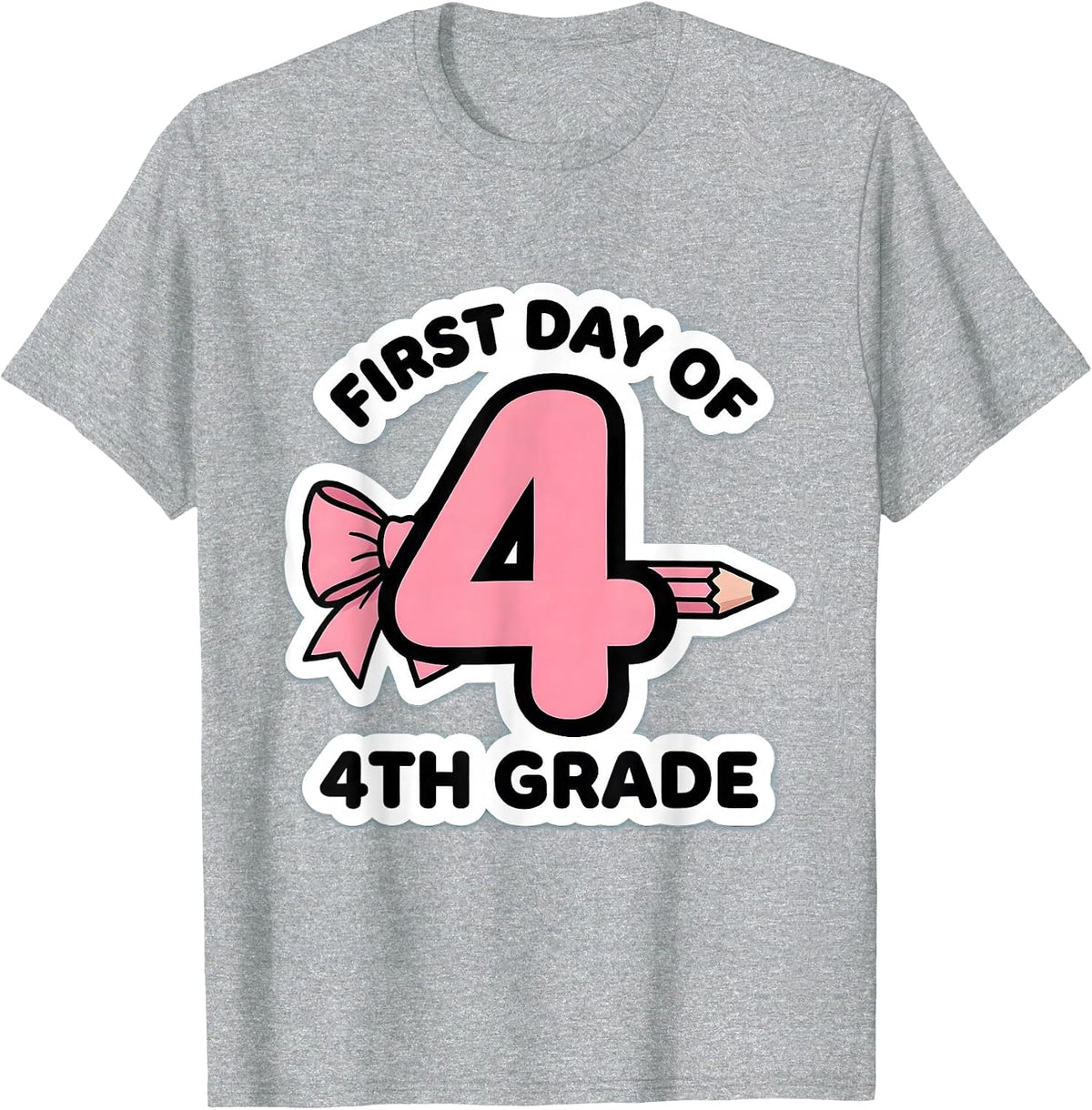 Men's First Day Of 4th Grade Coquette Bow Pencil Back To School T-Shirt - Heather Grey