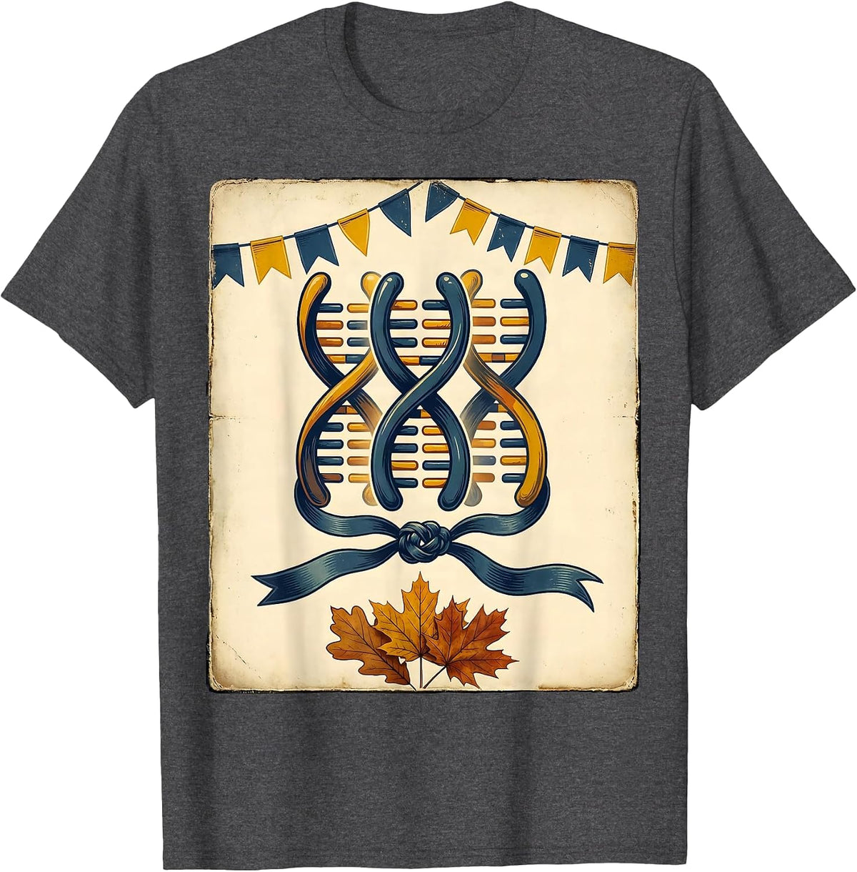 Men's Vintage Chromosome Ribbon October Down Syndrome Awareness T-Shirt - Dark Heather Grey
