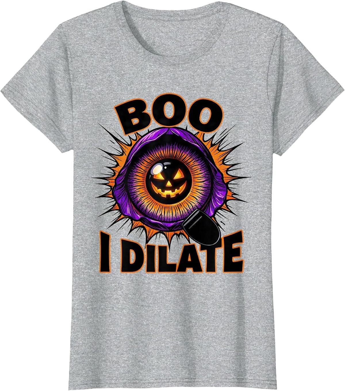 Women's Boo I Dilate Comic Book Halloween Optometrist Eye Doctor T-Shirt - Heather Grey