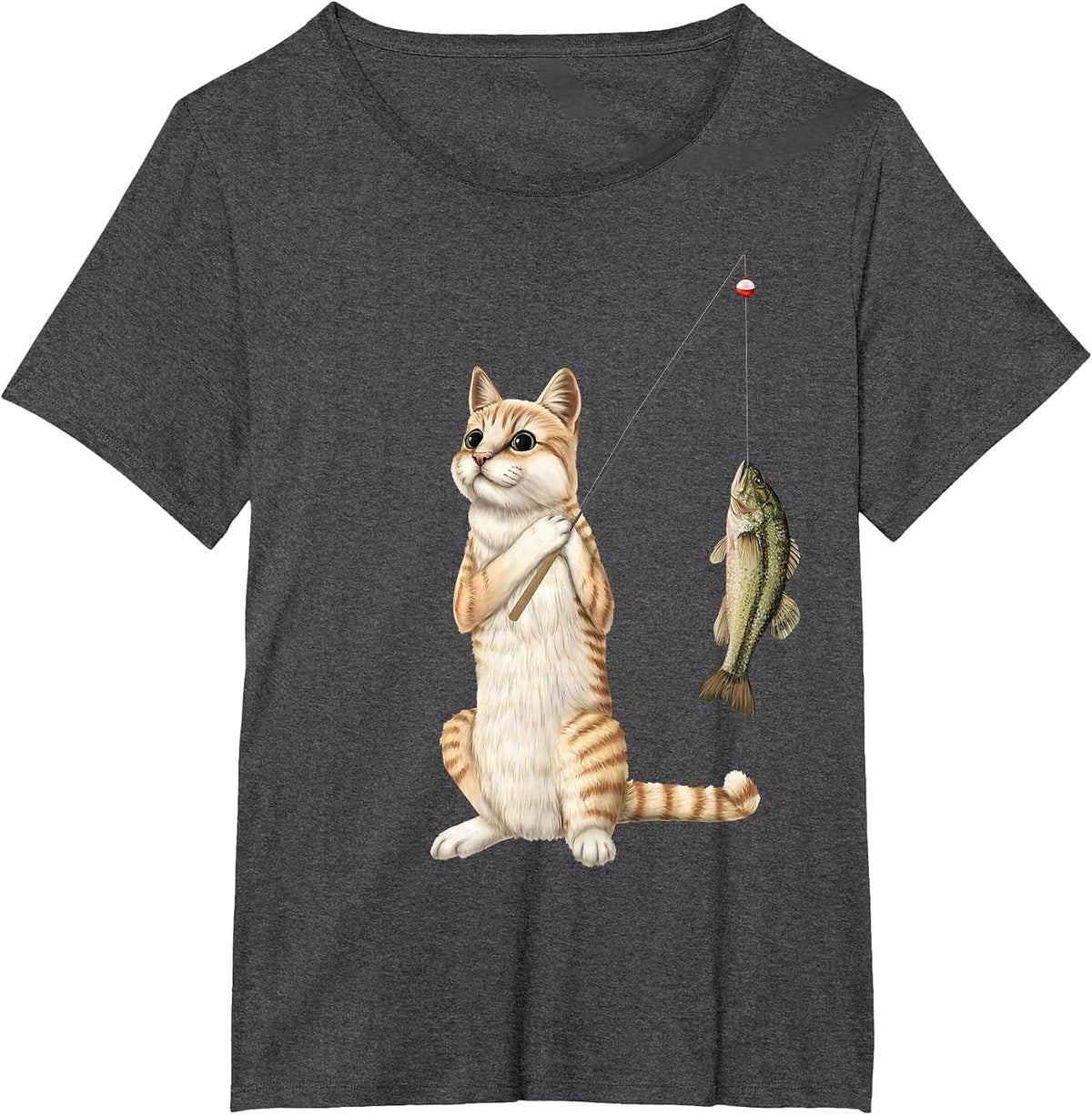 Fishing cat with a bass T-Shirt - Dark Heather Grey