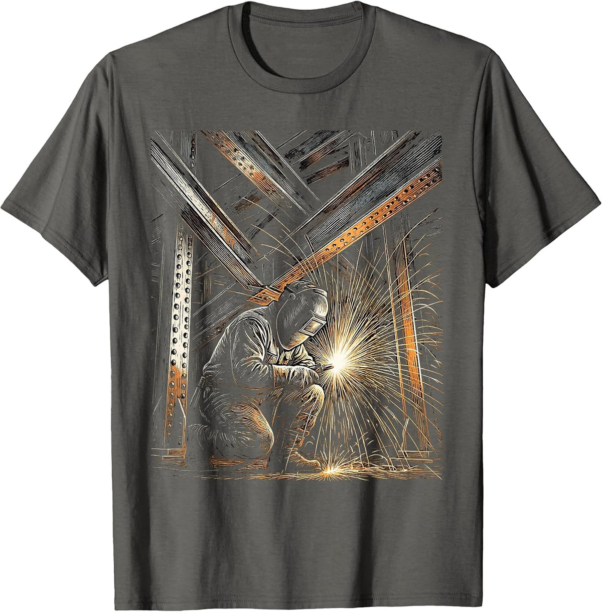 Steel Bridge Welder Graphic Tee T-Shirt - Asphalt Grey