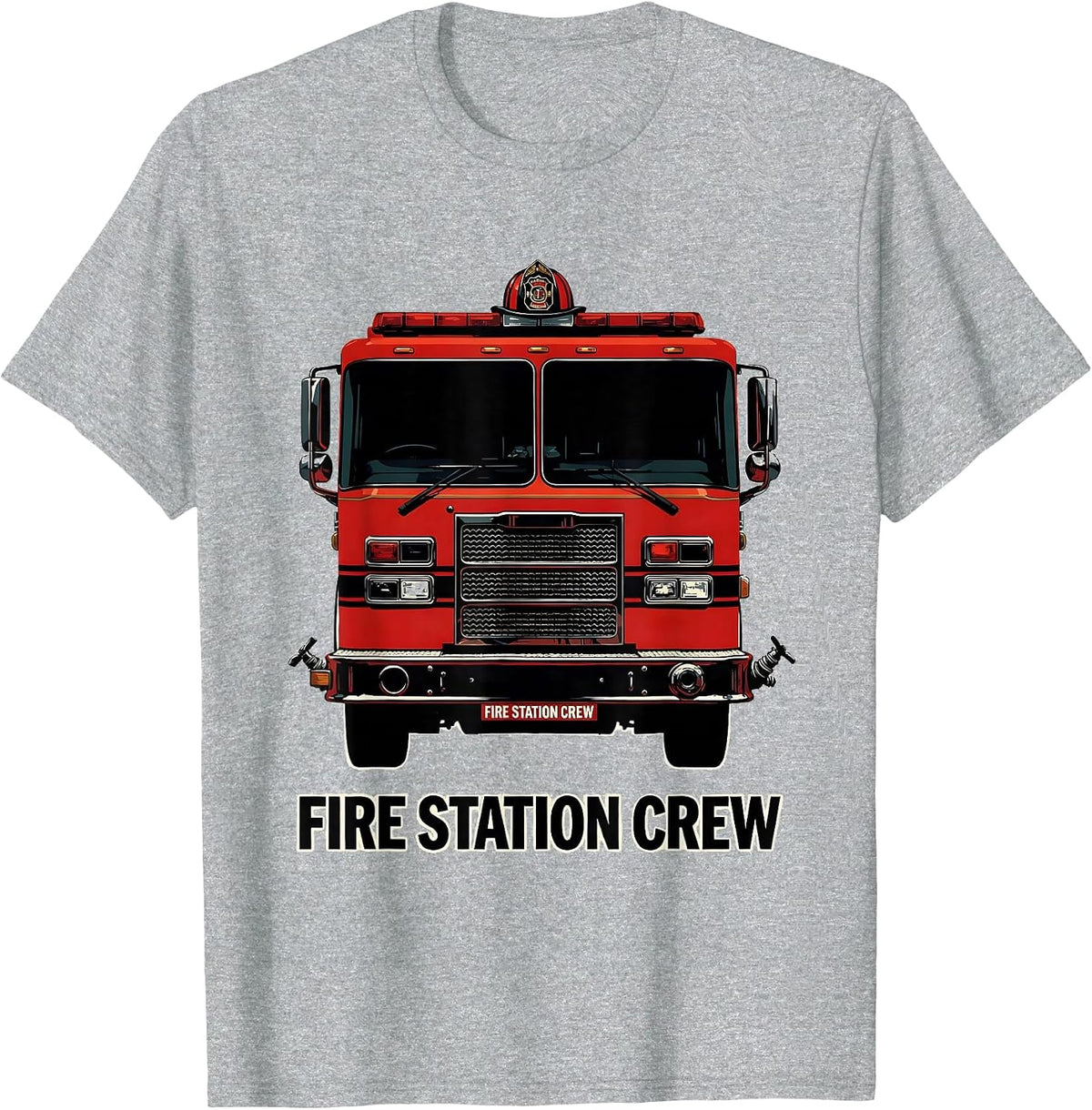 Men's Fire Station Crew Screenprint Firefighter Fire Department T-Shirt - Heather Grey