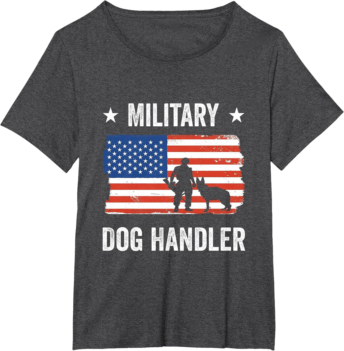 USA Flag Military Dog Handler T-Shirt - Dark Heather Grey