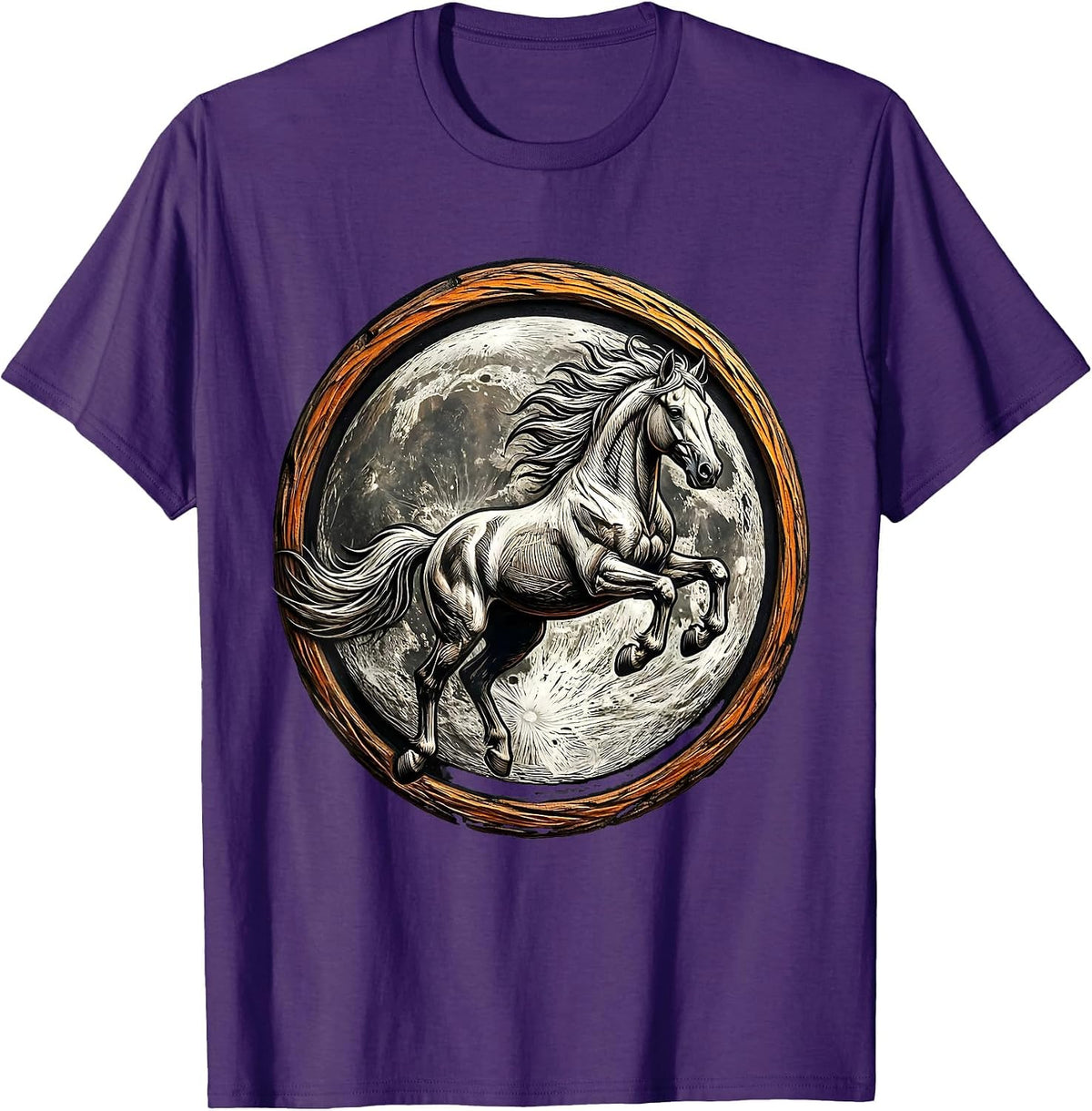 Horse Leaping Over Full Moon Graphic T-Shirt - Purple
