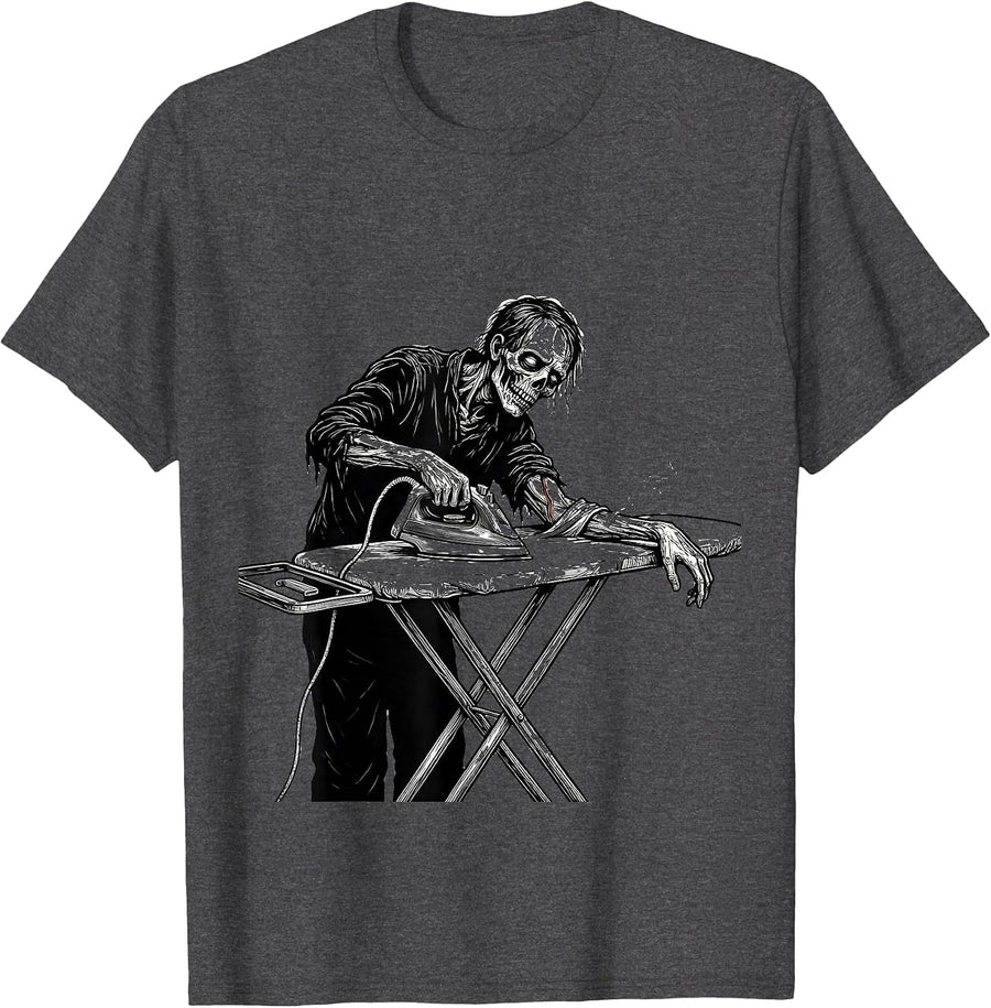 Men's Slack Undead Ironing Board Zombie Horror Punk Humor T-Shirt - Dark Heather Grey