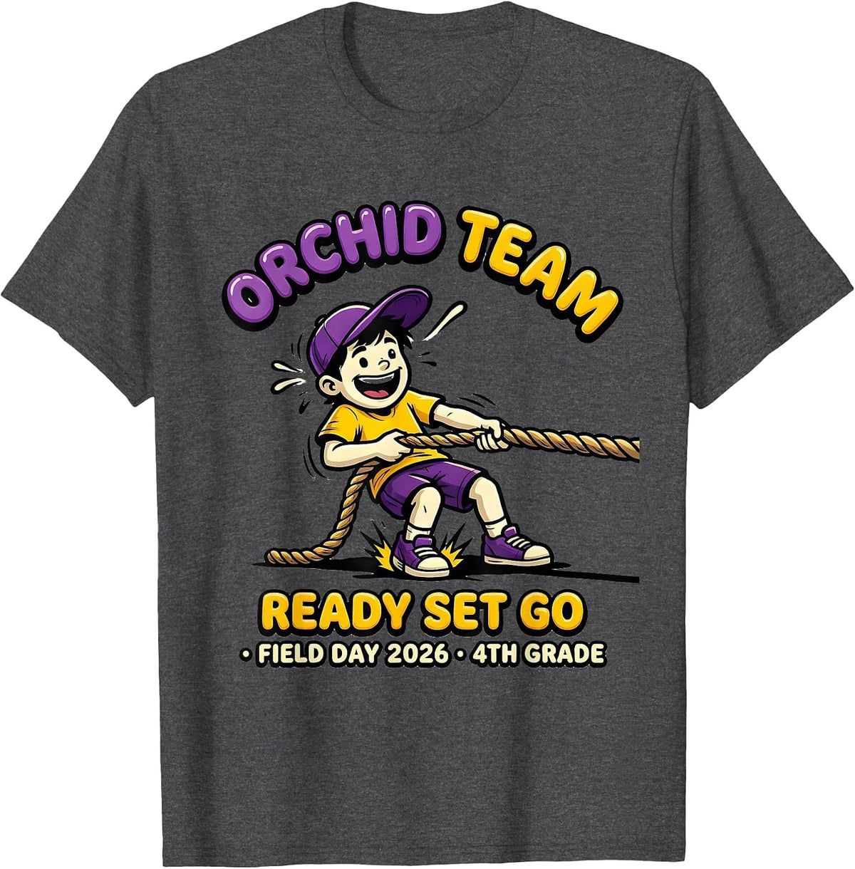 ORCHID TEAM READY SET GO FIELD DAY 2026 4TH GRADE Teacher T-Shirt - Dark Heather Grey
