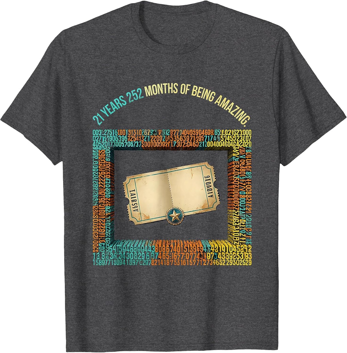 21 Years 252 Months Of Being Amazing Vintage Birthday Humor T-Shirt - Dark Heather Grey