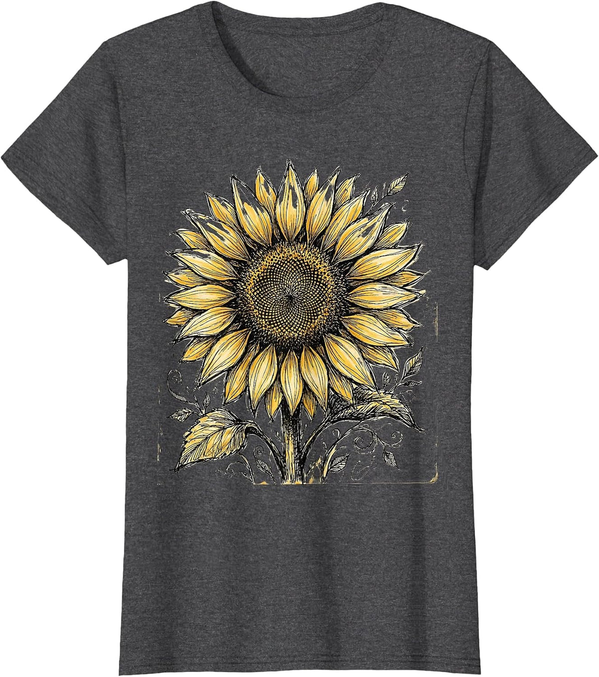 Women's Down Syndrome Awareness Blooming Sunflower Design T-Shirt - Dark Heather Grey
