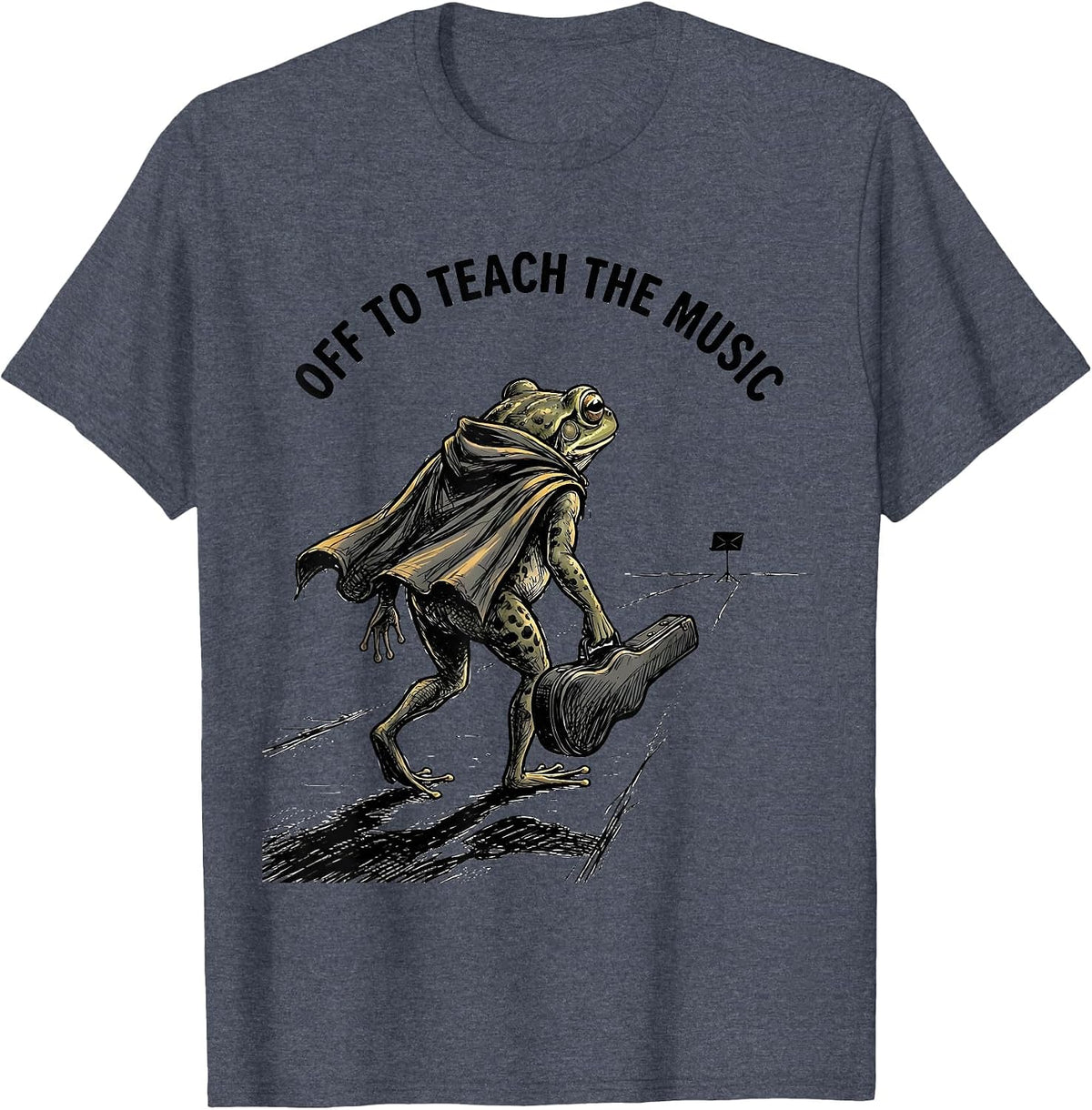 Off To Teach The Music Funny Frog Teacher Back To School T-Shirt - Heather Blue