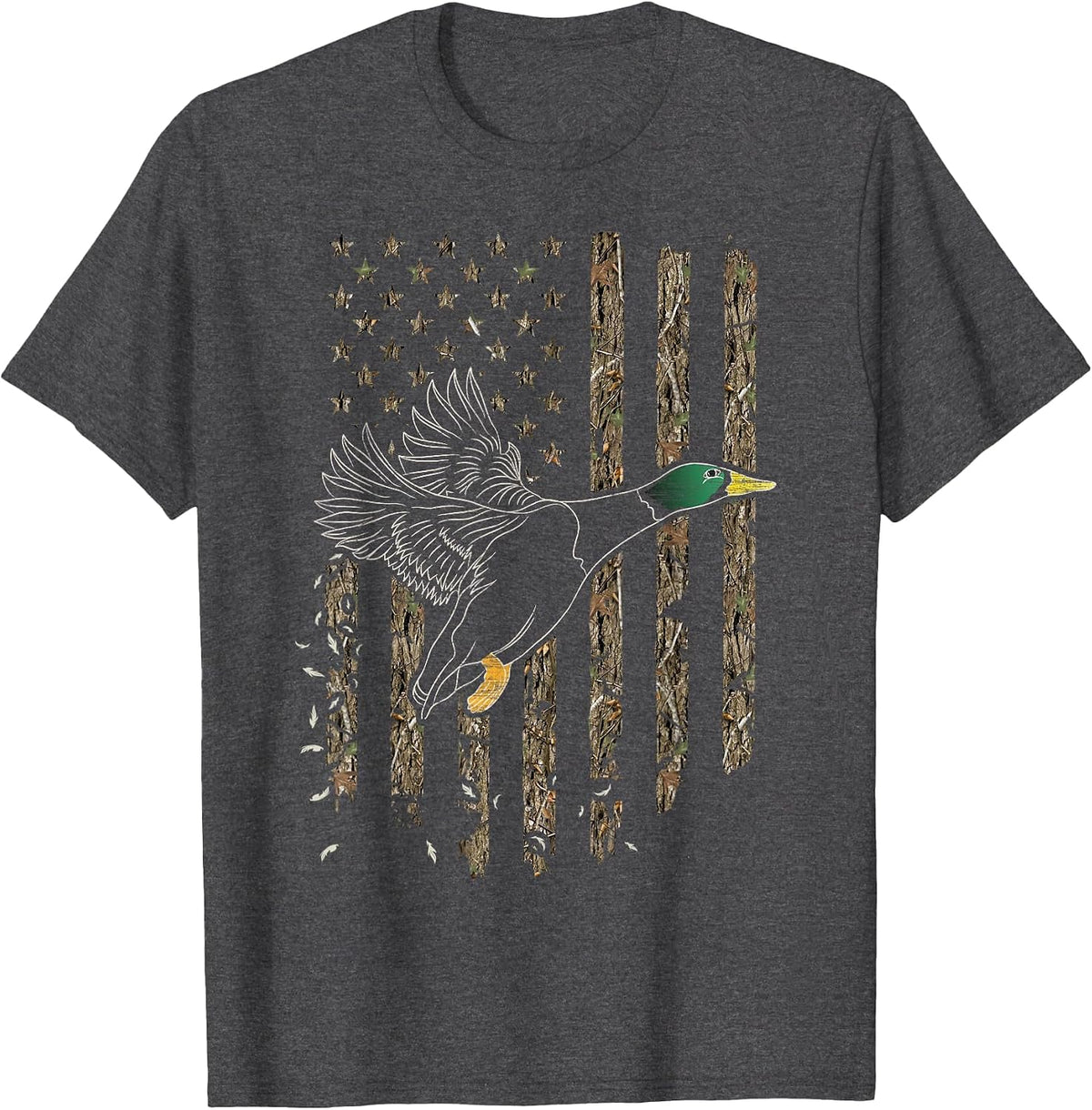 Duck Hunter American Flag Waterfowl Hunting Camouflage T-Shirt - Dark Heather Grey