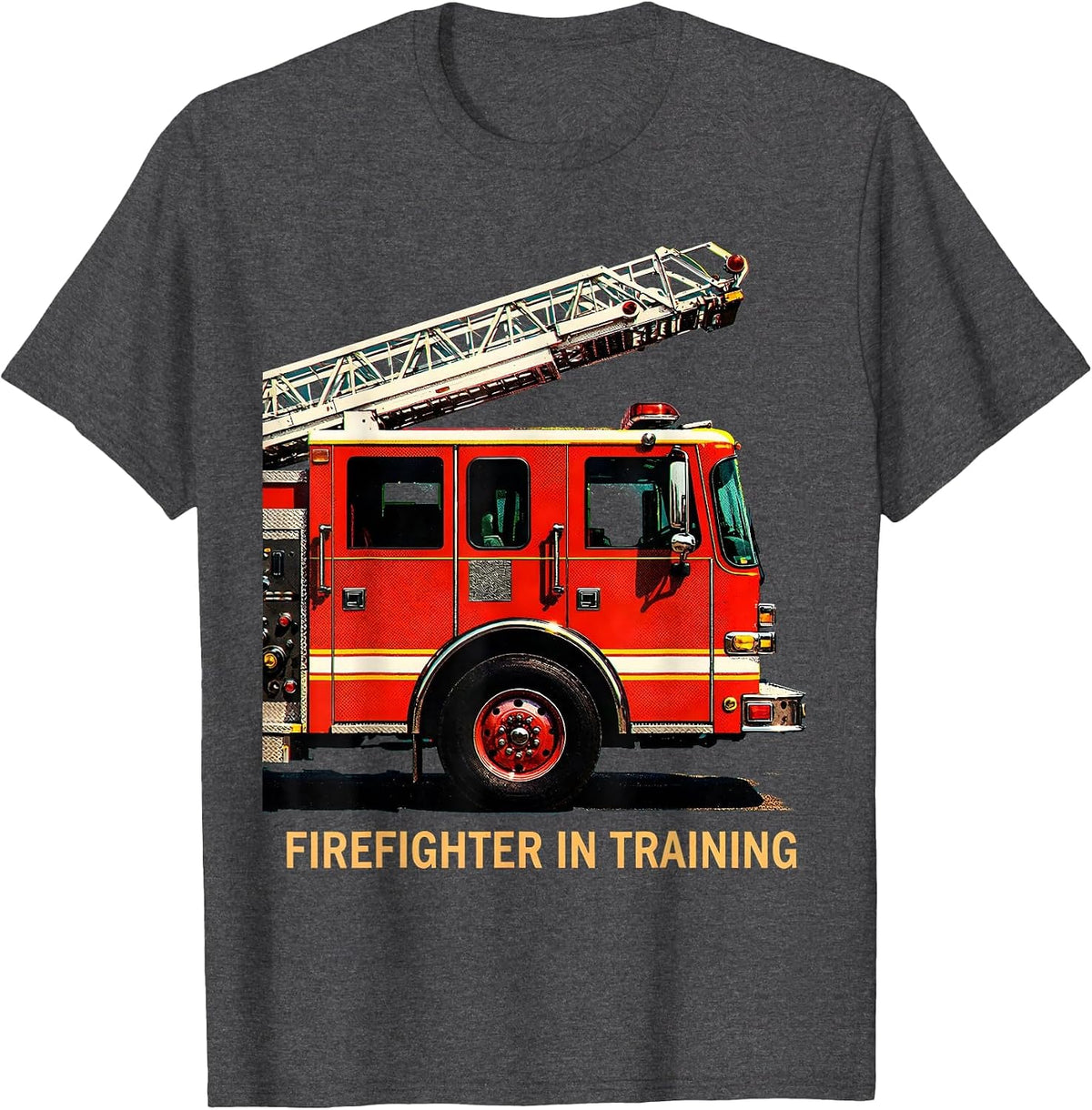 Firefighter In Training Risograph Fire Truck Toddler Kids T-Shirt - Dark Heather Grey