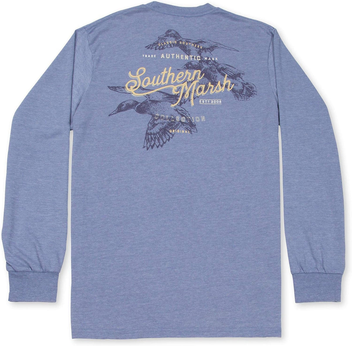 Southern Marsh Men's SEAWASH - Duck Trio T-Shirt – Long Sleeve Casual Graphic Tee - Washed Blue