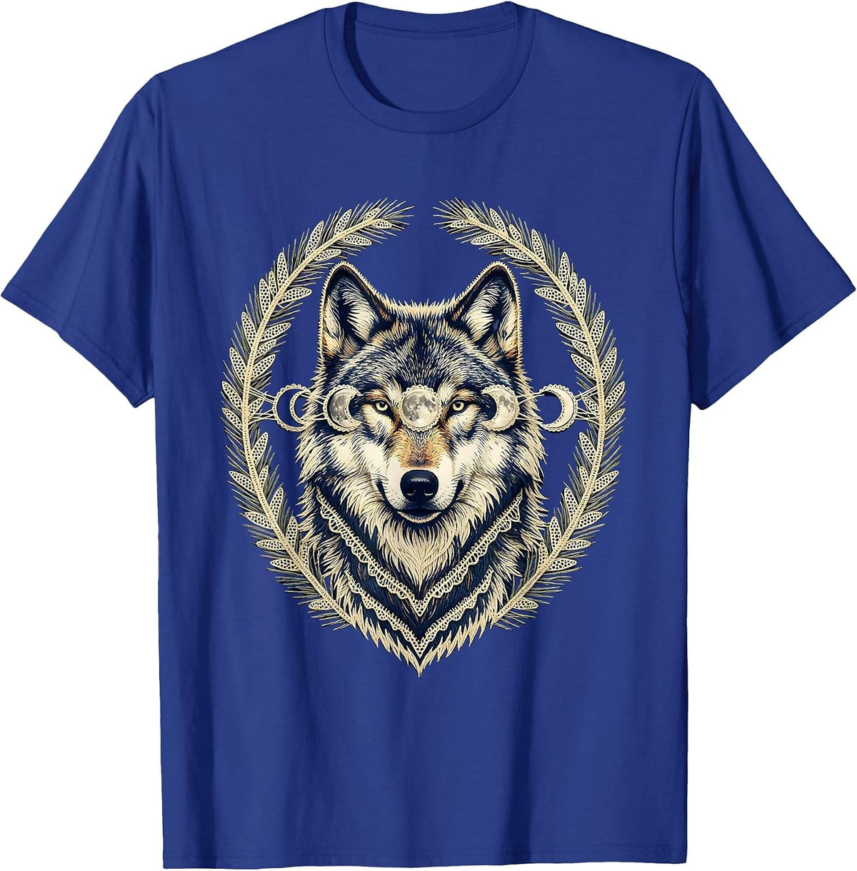 Men's Wolf Moon Phase Boho Celestial Astrology T-Shirt - Royal Blue