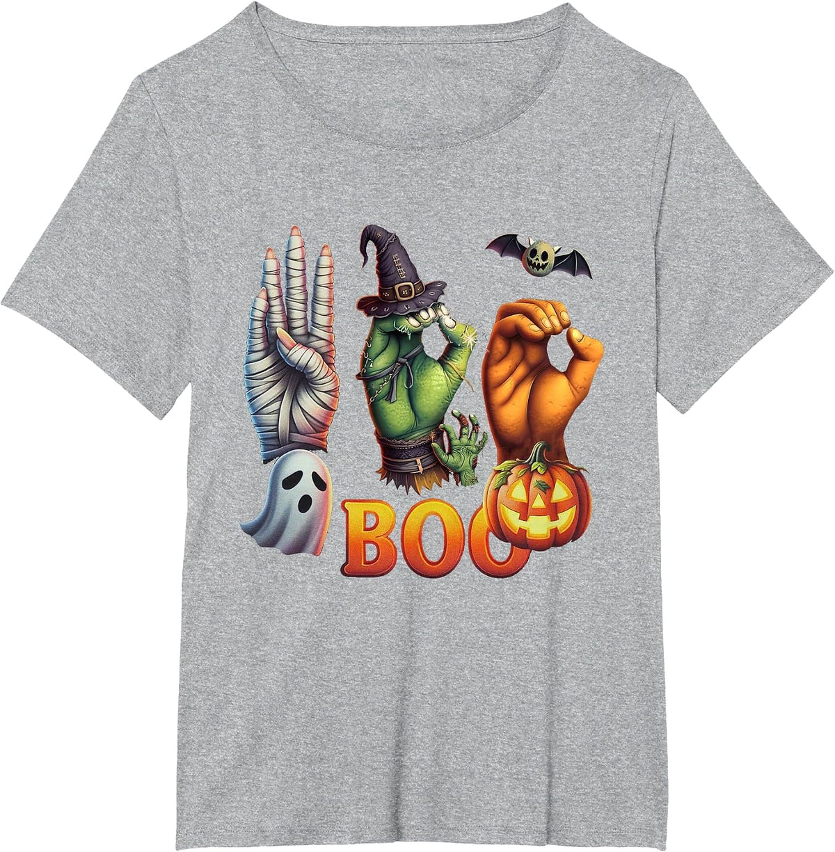 Boo Hands American Sign Language Pride ASL Halloween Witch T-Shirt - Heather Grey