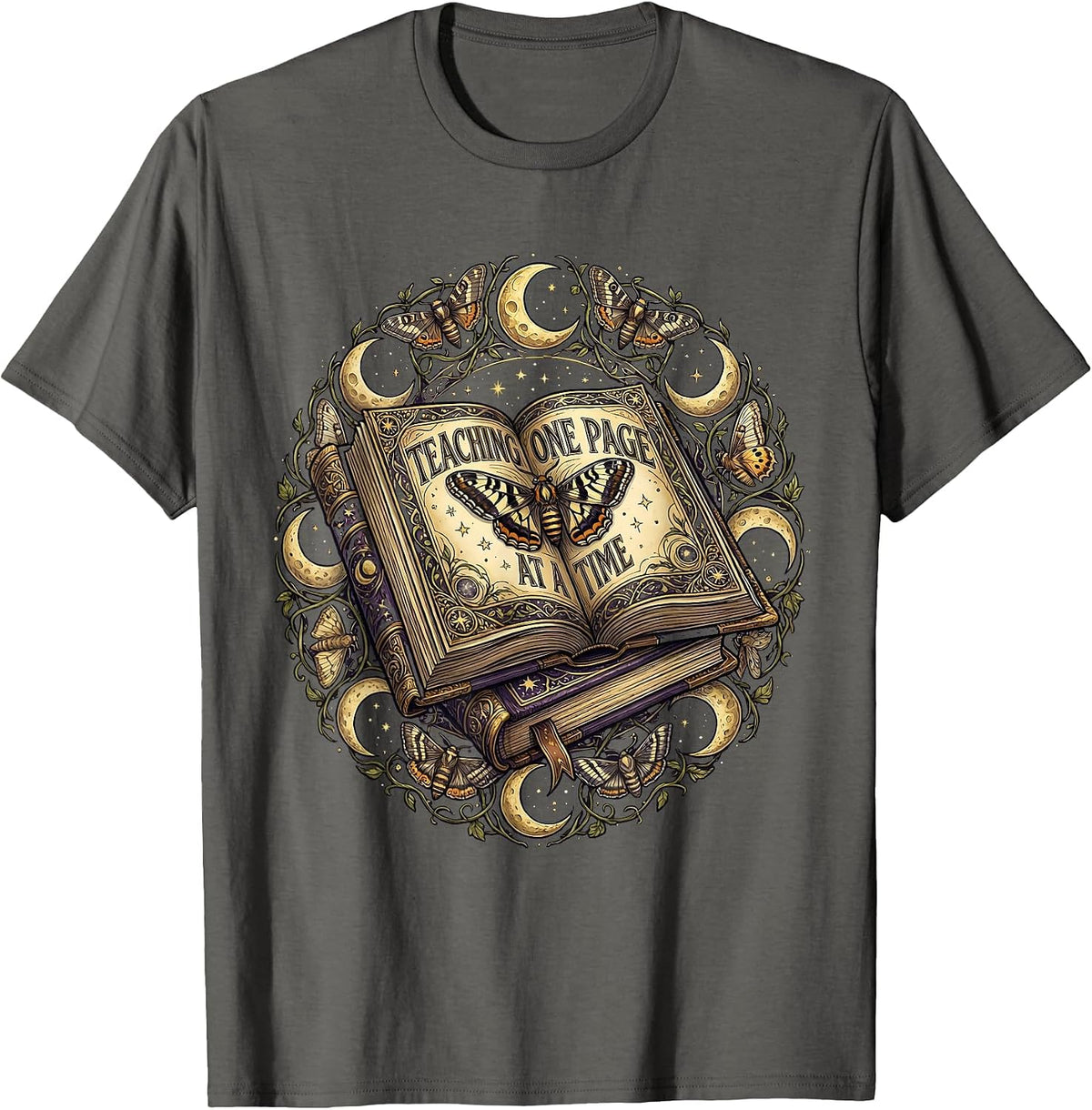 Reading Teacher Teaching One Page at a Time T-Shirt - Asphalt Grey
