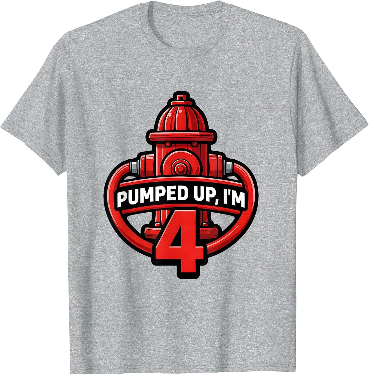Men's Pumped Up I'm 4 Bold Fire Truck Kids Birthday Firefighter T-Shirt - Heather Grey