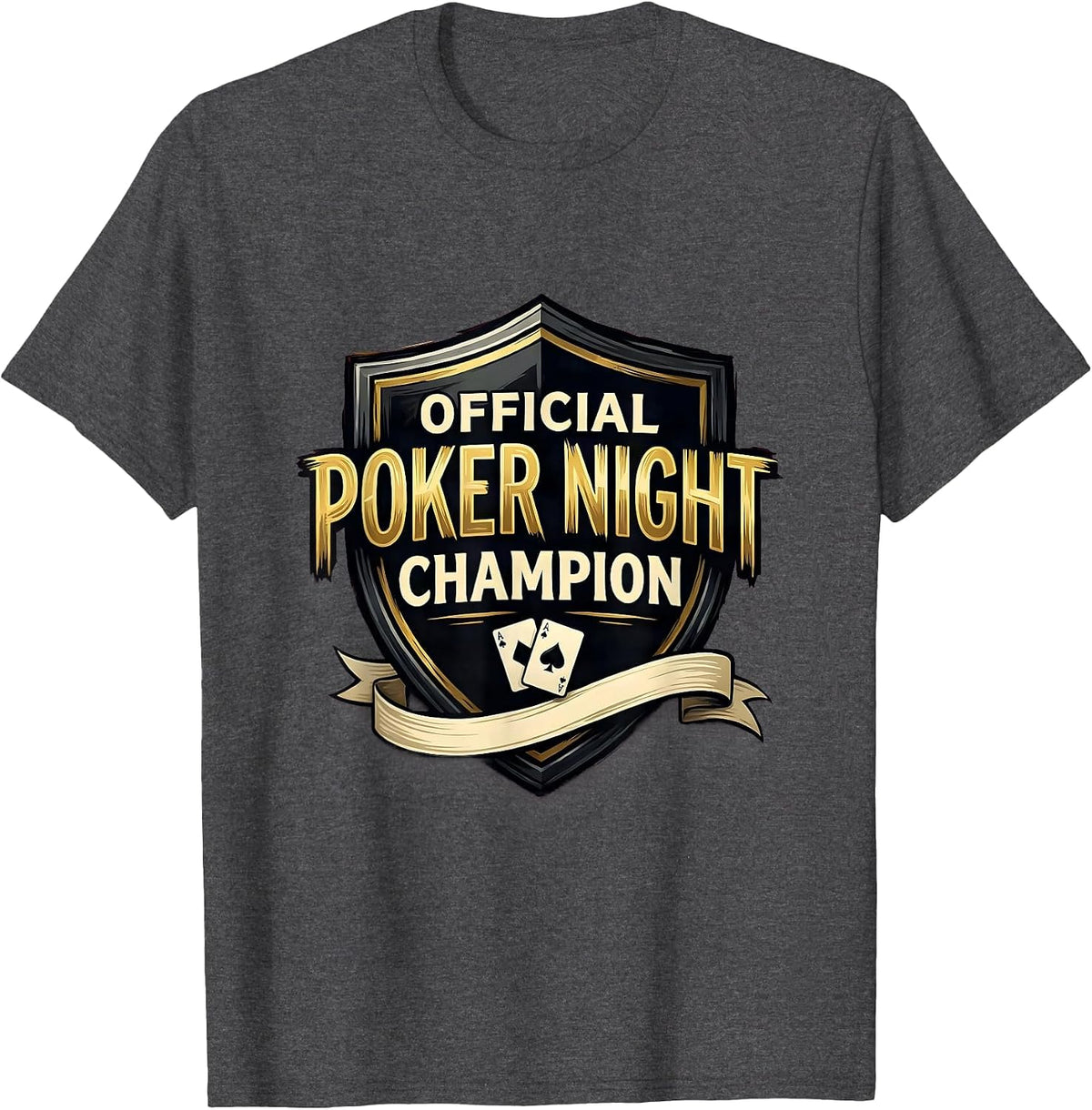 Official Poker Night Champion Funny Gambler Poker Player T-Shirt - Dark Heather Grey