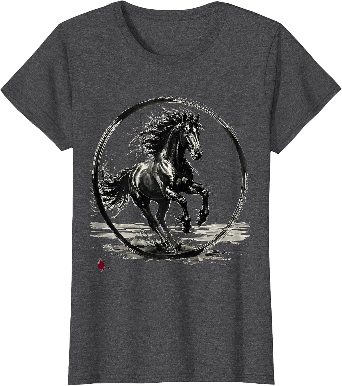 Women's Wild Horse Galloping Across Open Plains Design T-Shirt - Dark Heather Grey