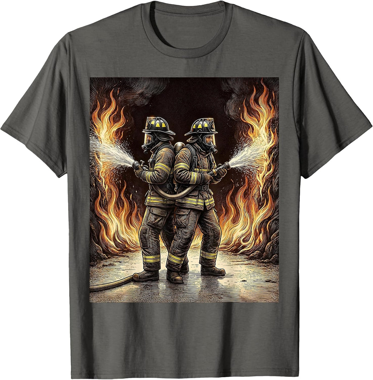 Firefighter Duo Back-to-Back Converging Flames T-Shirt - Asphalt Grey