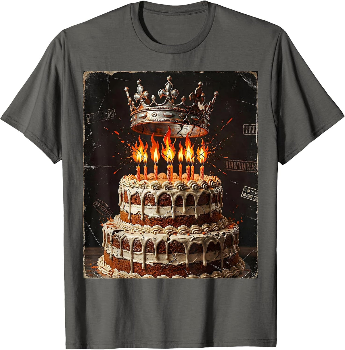 21st Birthday Crown and Cake Graphic T-Shirt - Asphalt Grey