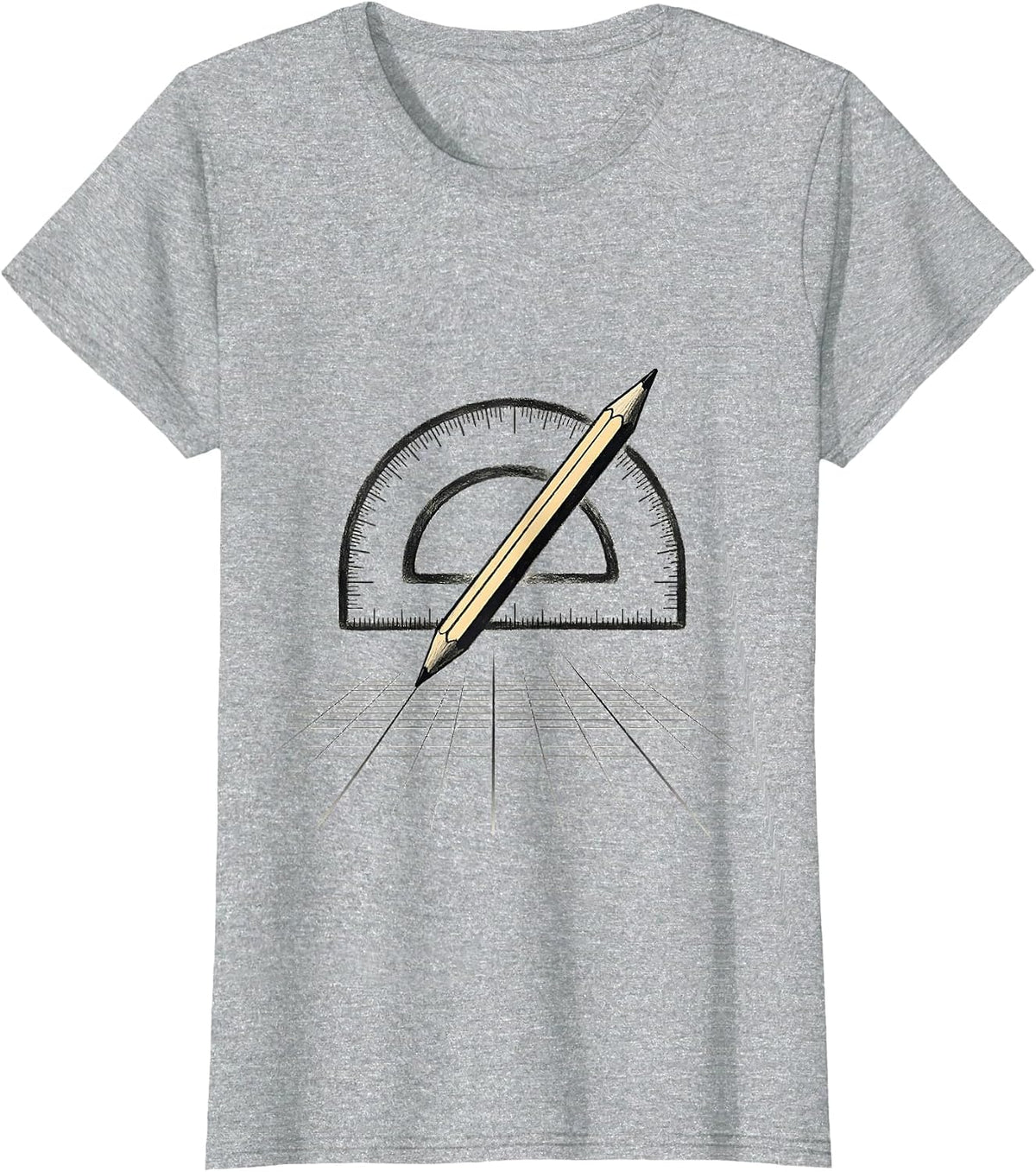 Women's Teacher Math Geometry Protractor Pencil Graph Design T-Shirt - Heather Grey