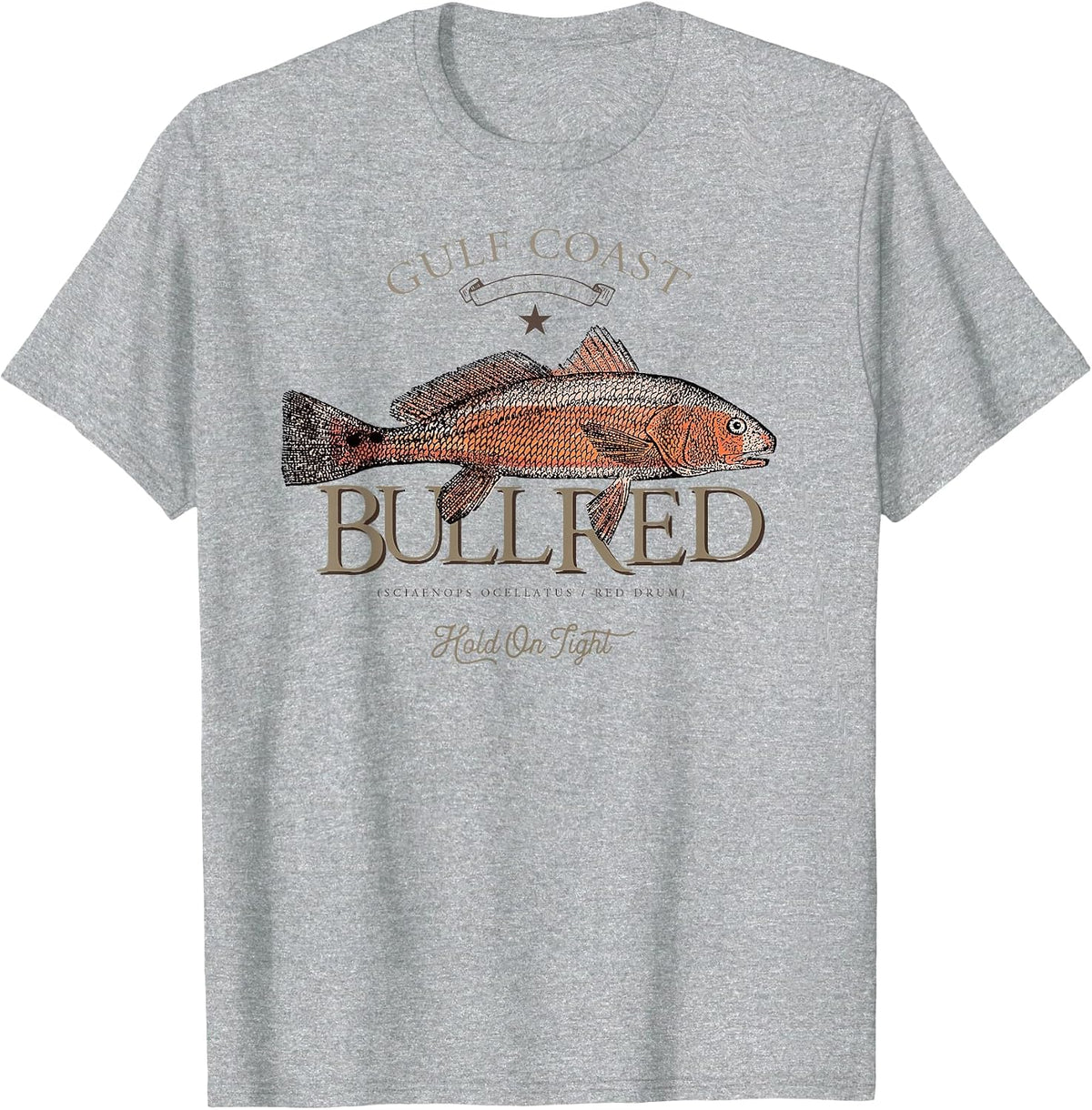Fishing Gulf Red Drum Redfish Bull Red T-Shirt - Heather Grey