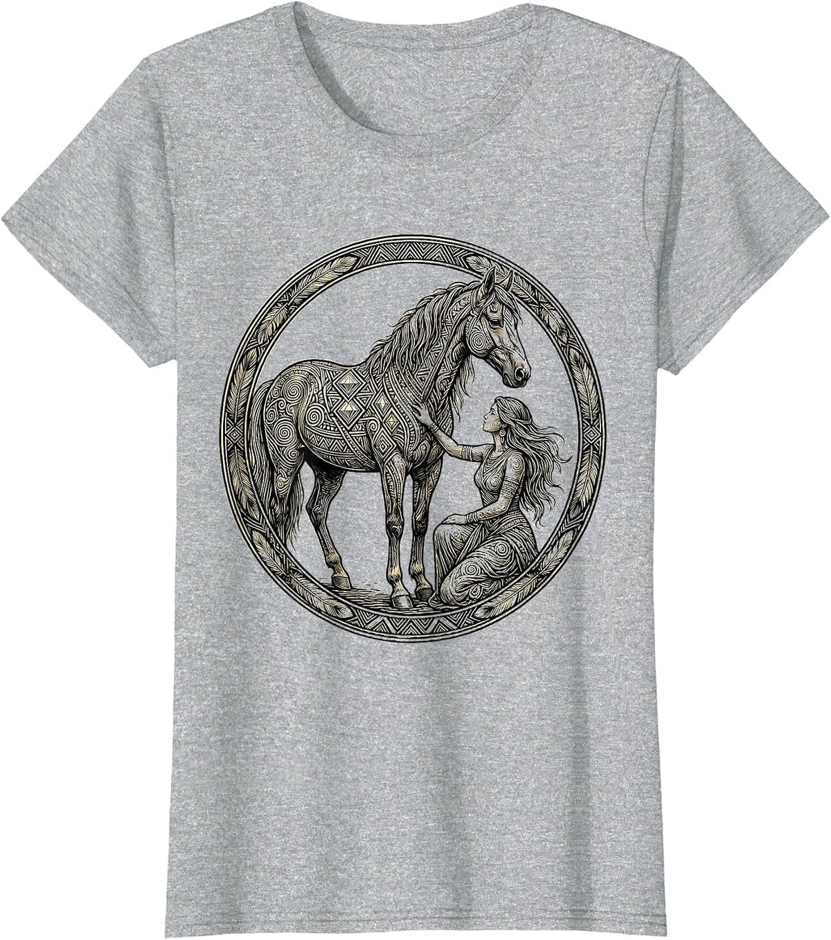 Woman Painting Horse Colorful Tribal Art Design T-Shirt - Heather Grey