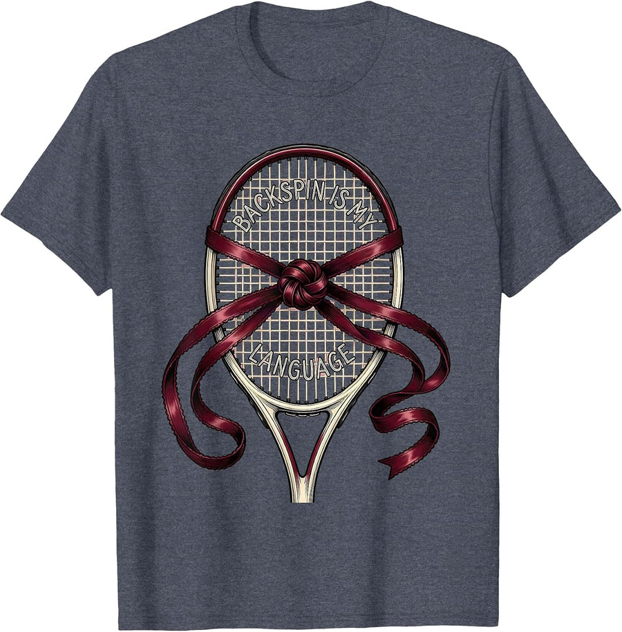 Backspin Is My Language Tennis Graphic Design T-Shirt - Heather Blue