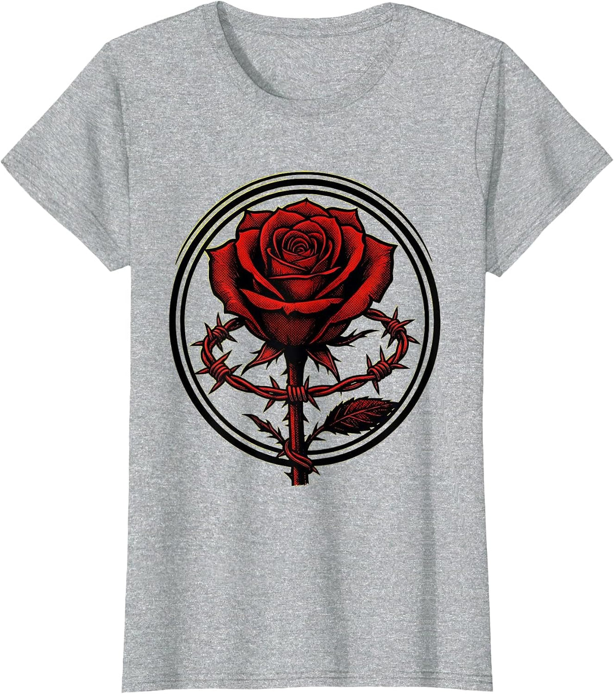 Barbed Wire Rose Punk Rock Graphic Design T-Shirt - Heather Grey