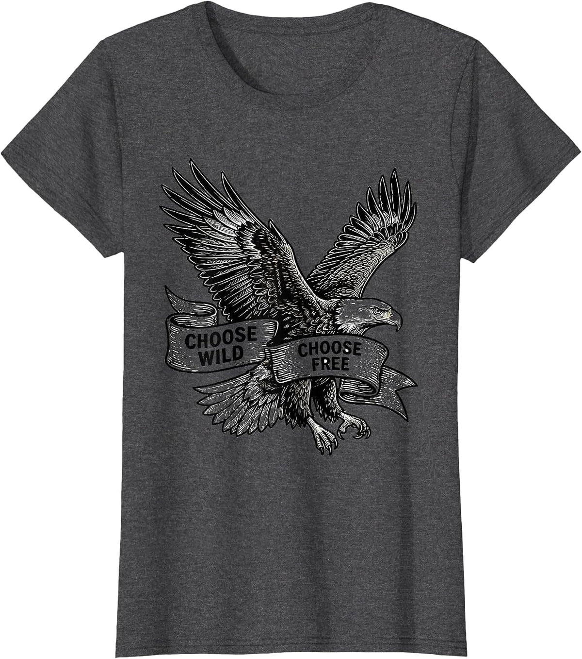 Women's Choose Wild Choose Free Live Free Design T-Shirt - Dark Heather Grey