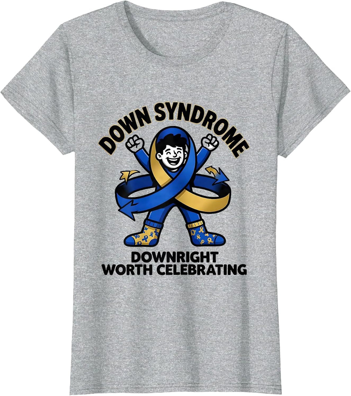 Women's Down Syndrome, Downright Worth Celebrating Awareness T-Shirt - Heather Grey