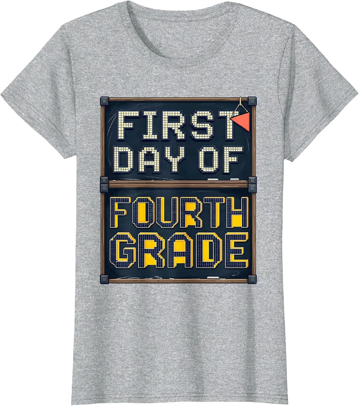 First Day Of Fourth Grade Retro Groovy Back To School Pixel T-Shirt - Heather Grey