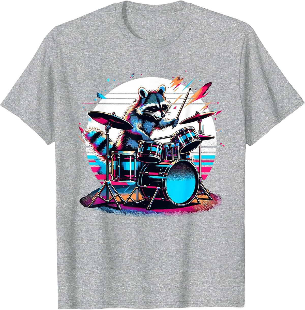 Raccoon Playing Drums Teacher Drummer Novelty Funny Drummer T-Shirt - Heather Grey