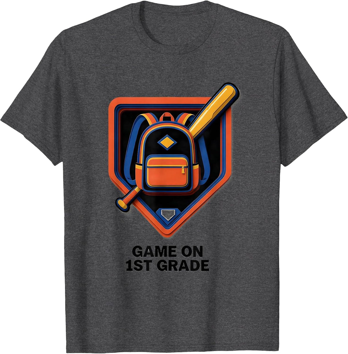 Game On 1st Grade Playful Back To School Baseball Drip T-Shirt - Dark Heather Grey
