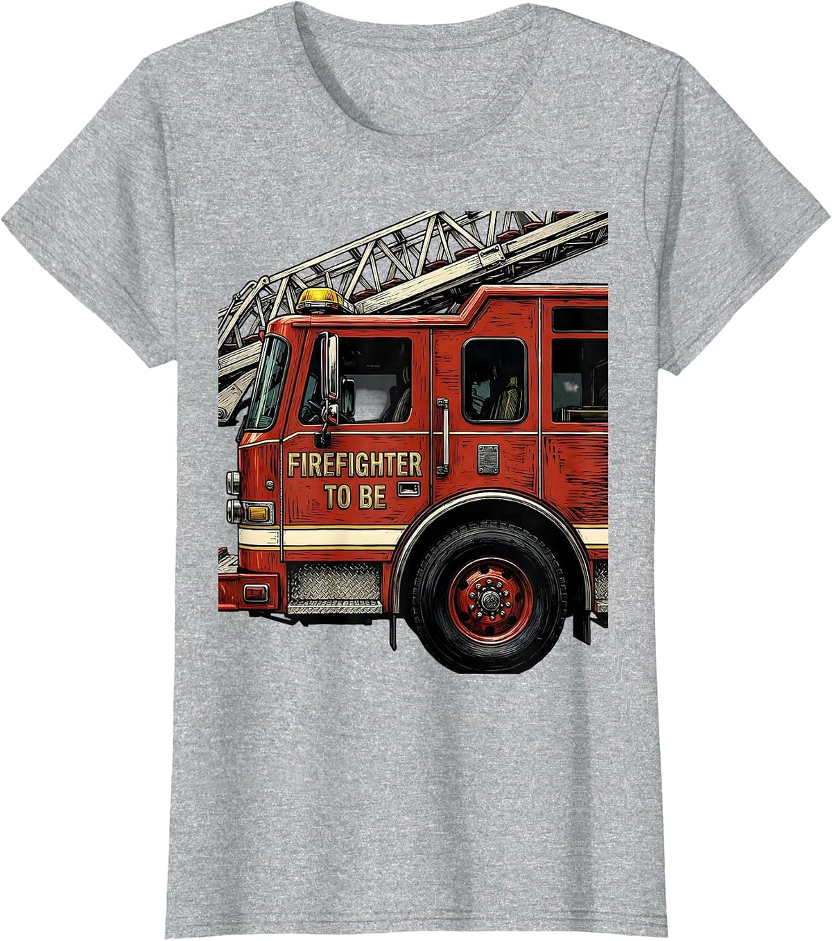Firefighter To Be Linocut Fire Truck Toddler Future T-Shirt - Heather Grey
