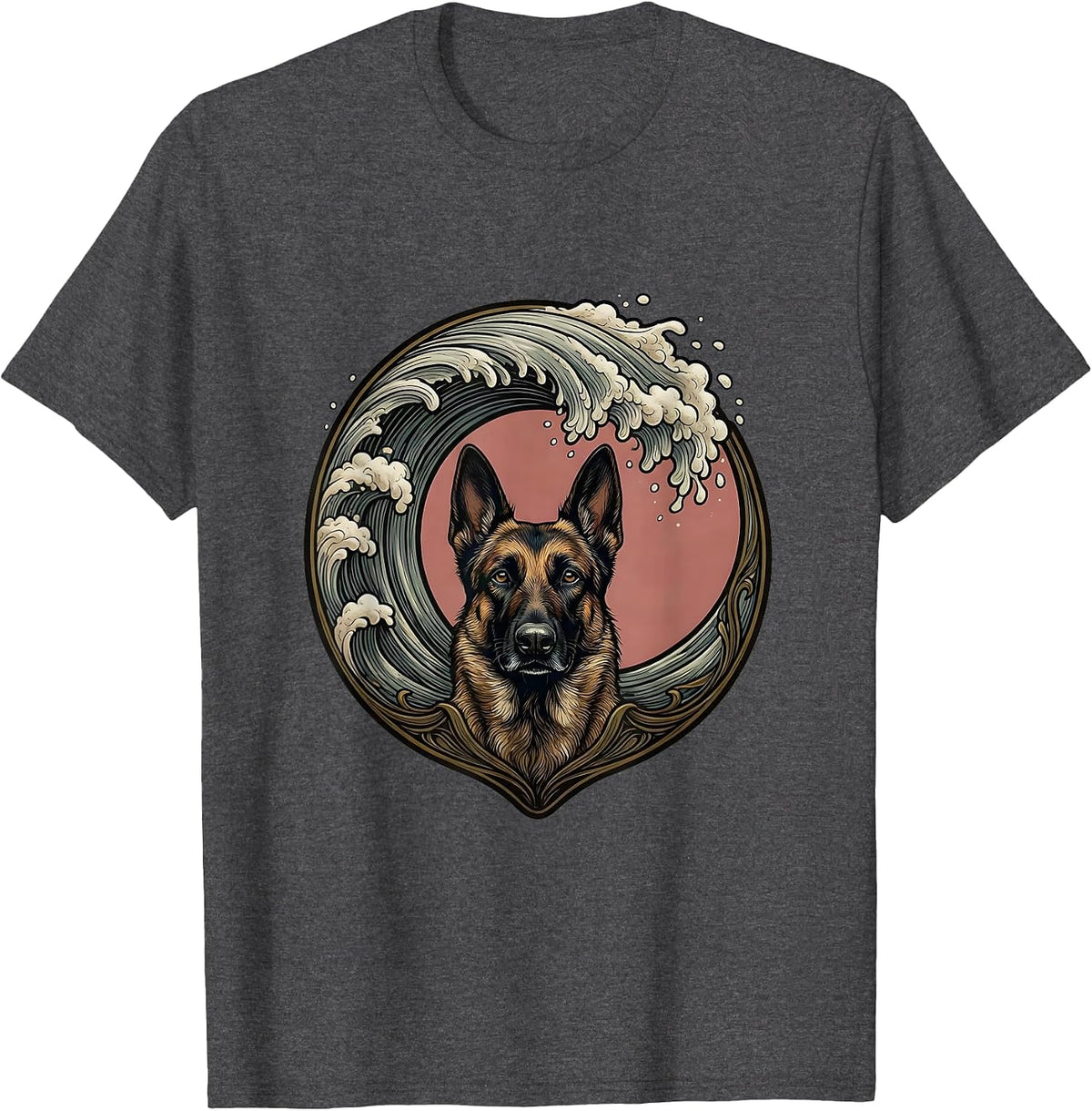 Belgian Malinois Art Nouveau Pet Lover Novelty Humor T-Shirt - Dark Heather Grey