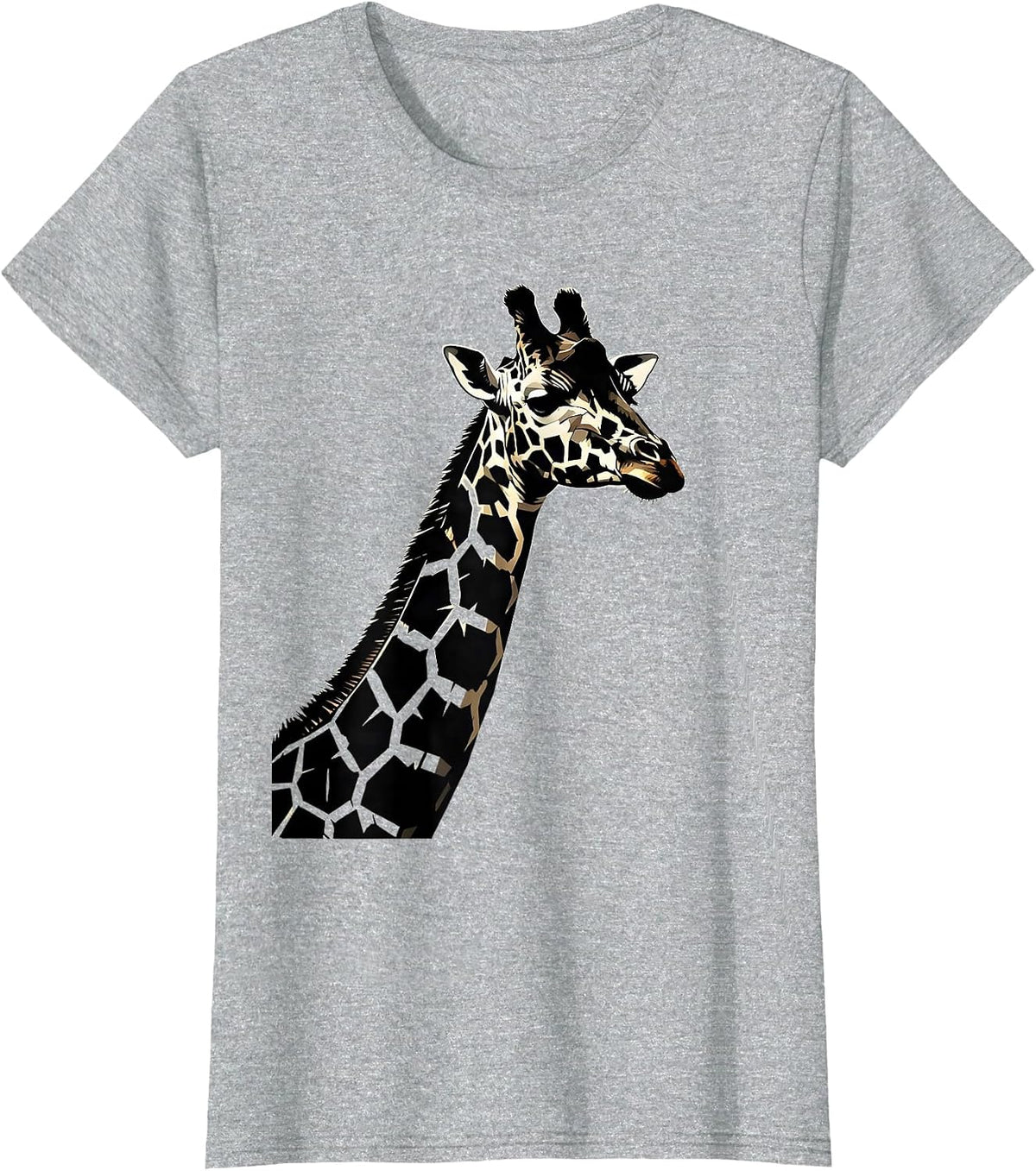 Giraffe Geometric Patch Animal Print Design T-Shirt - Heather Grey