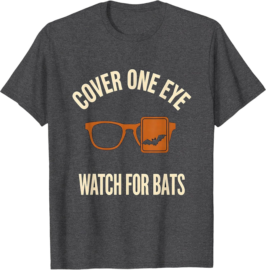 Men's Cover One Eye Watch For Bats Funny Optometrist Halloween Eye T-Shirt - Dark Heather Grey