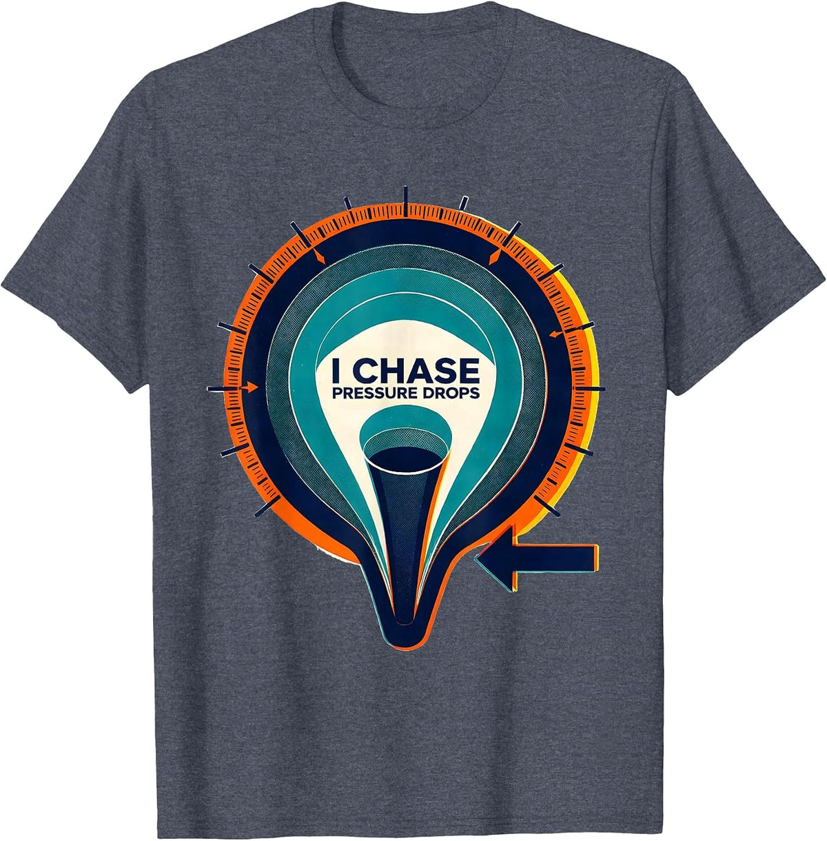 I Chase Pressure Drops Risograph Tornado Chaser Meteorology T-Shirt - Heather Blue