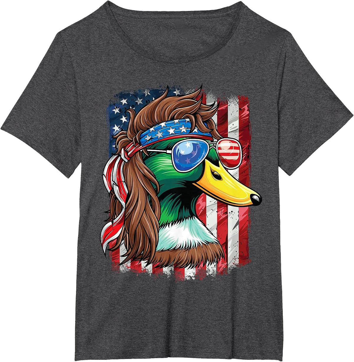 Duck Hunter American Flag Waterfowl Hunting T-Shirt - Dark Heather Grey