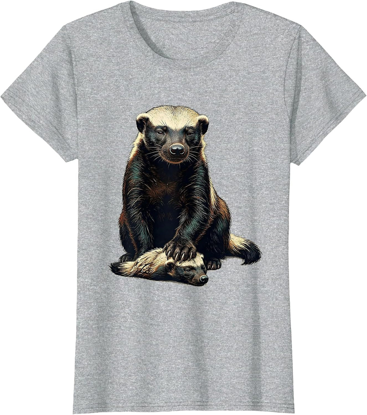 Honey Badger Portrait Funny Wildlife Humor T-Shirt - Heather Grey