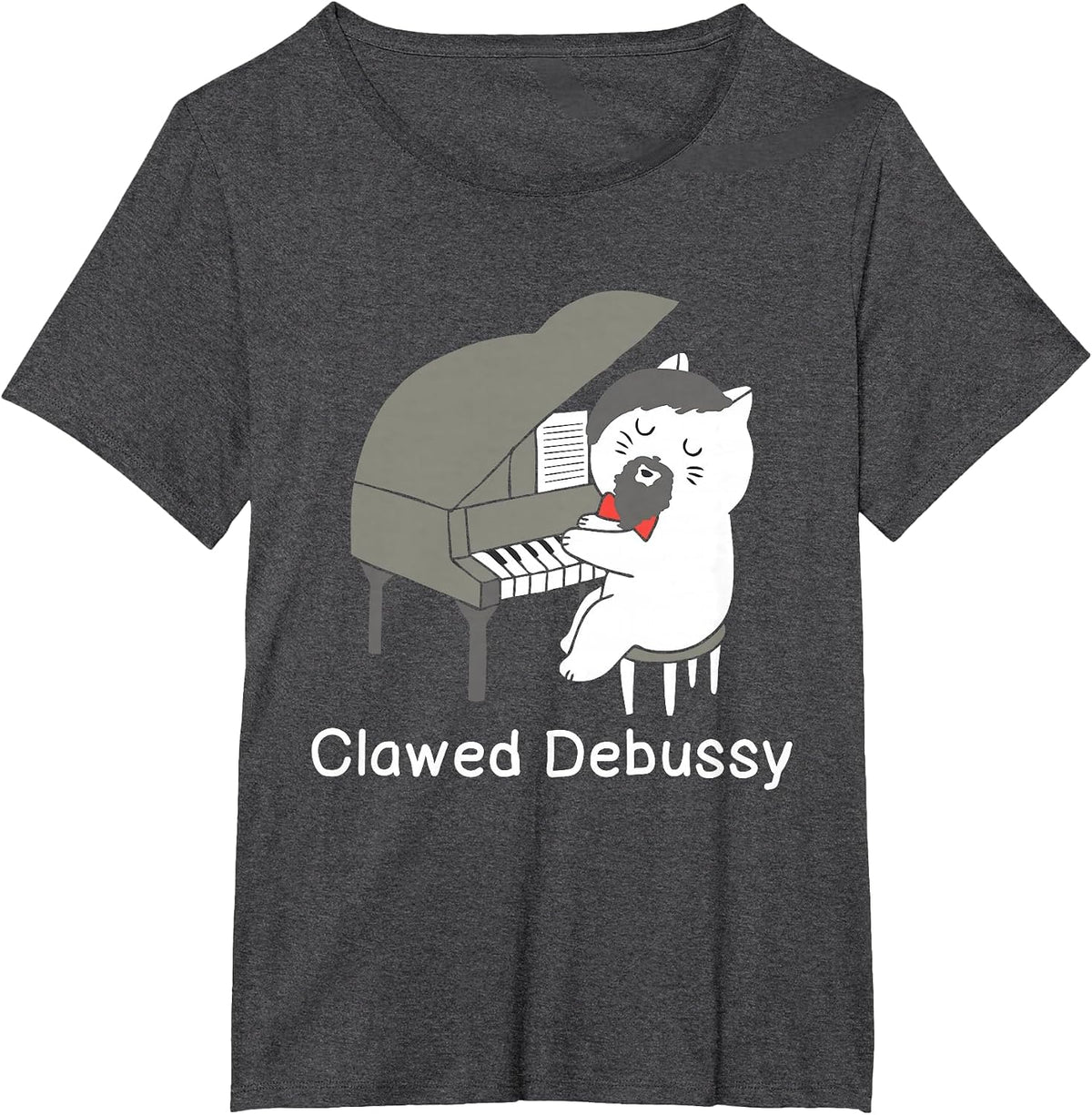Clawed Debussy Cat Piano - Classical Music Composer Teacher T-Shirt - Dark Heather Grey