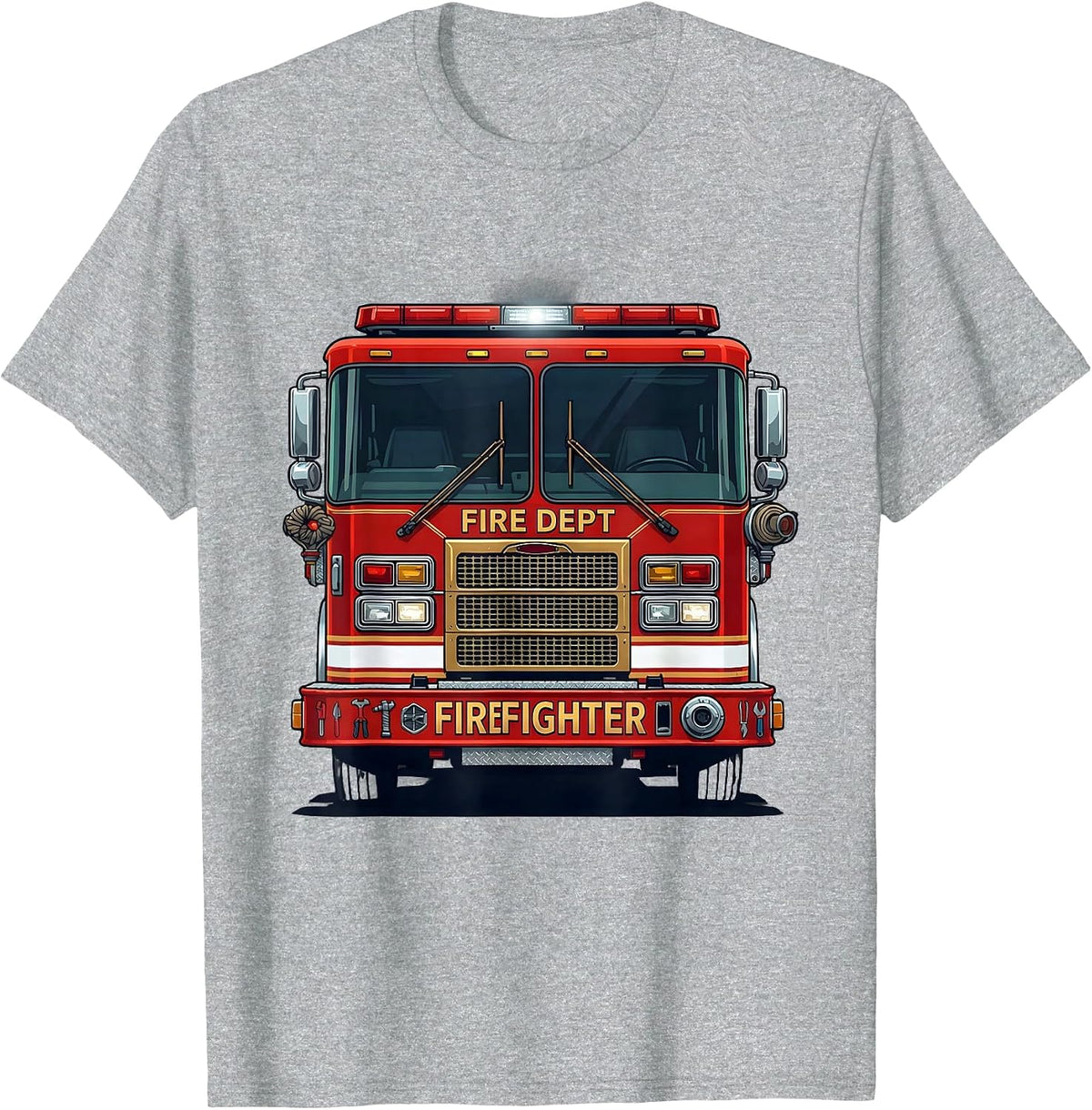 Men's FIRE DEPT FIREFIGHTER Fire Truck Badge Halloween Costume T-Shirt - Heather Grey