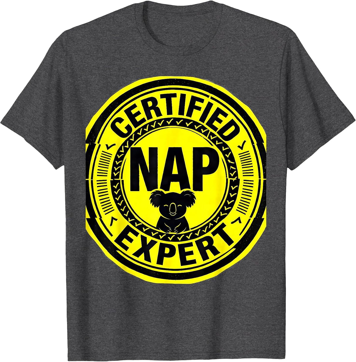 Certified Nap Expert Stencil Graphic Cute Animal Lover T-Shirt - Dark Heather Grey