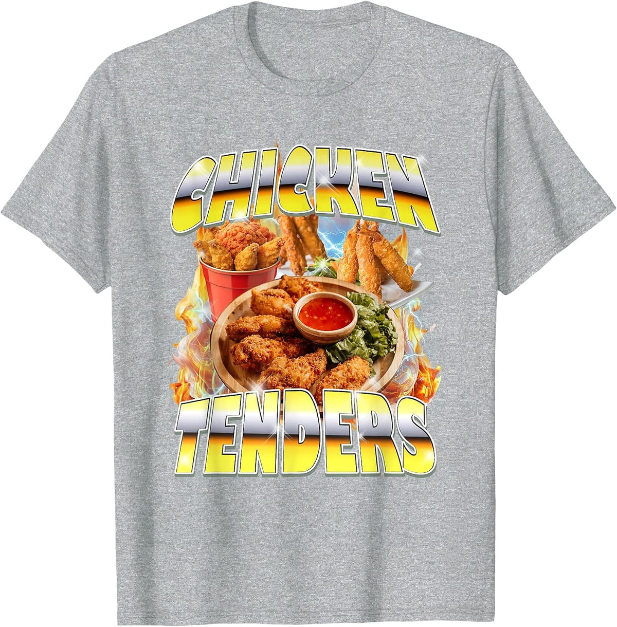Thanksgiving Chicken Tenders Bootleg 90's Rap Rock Vintage T-Shirt - Heather Grey