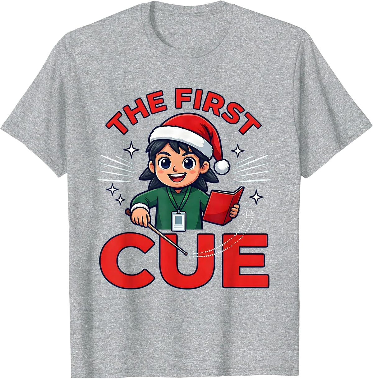 Men's THE FIRST CUE Funny Music Teacher Christmas School Staff T-Shirt - Heather Grey